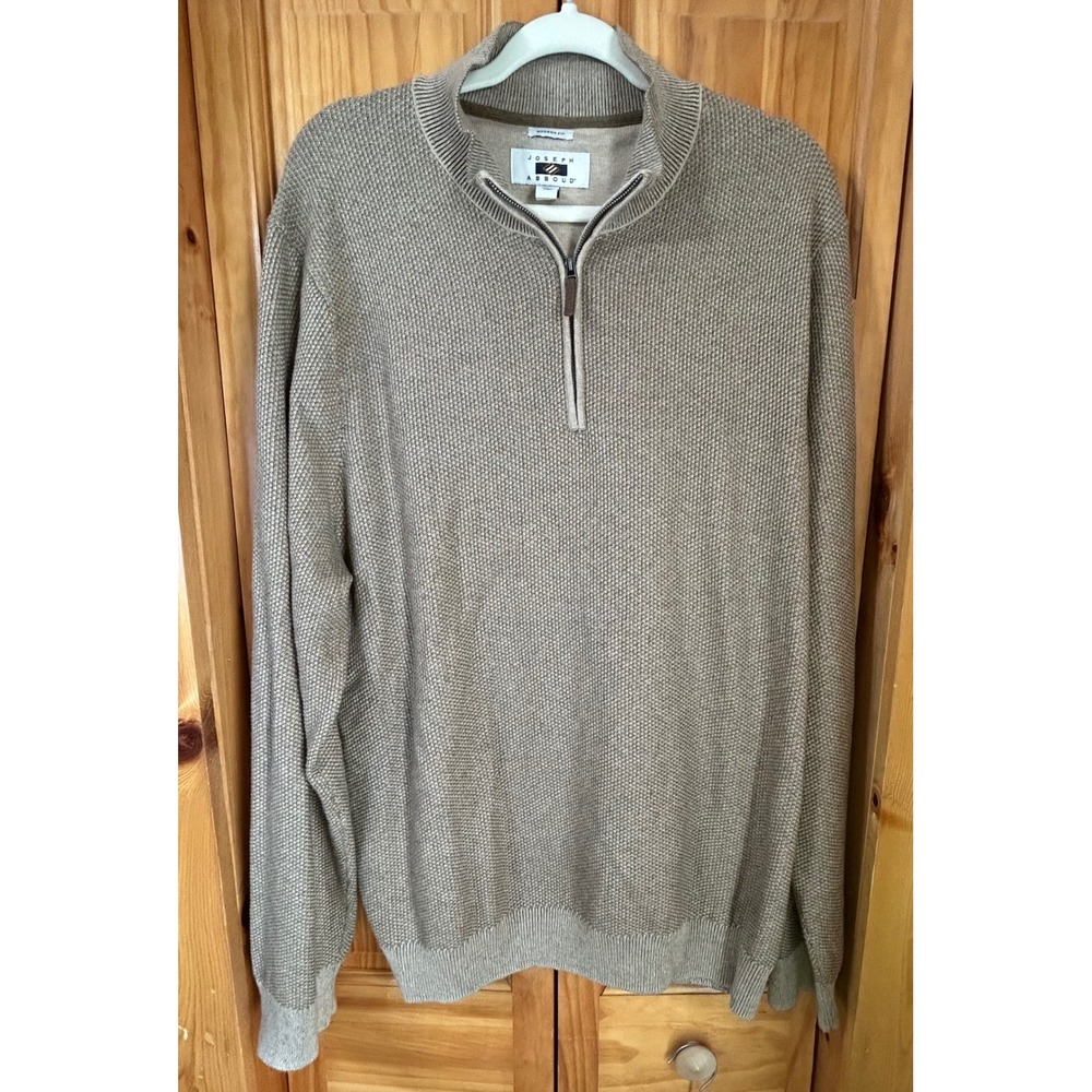 Joseph Abboud Mens XXL Beige Textured Quarter Zip Sweater Modern‎ Fit